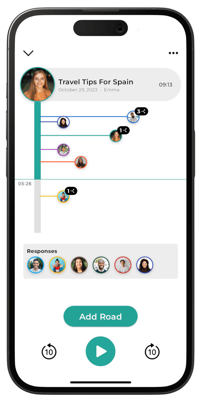Screenshot of Roads app showing the main player with several comments.