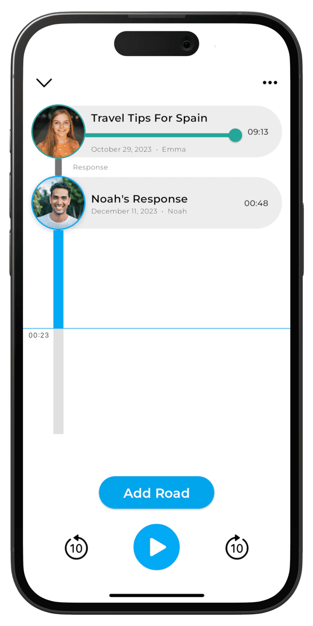Screenshot of Roads app showing the main player with several comments.