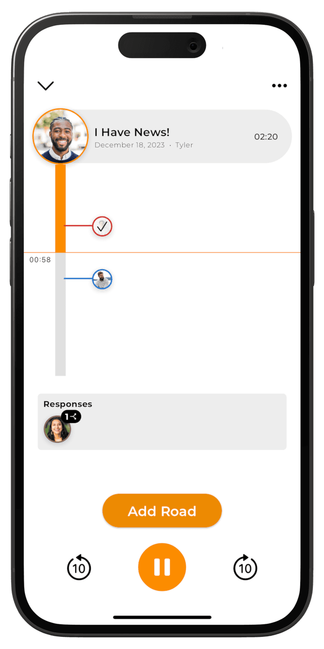 Screenshot of Roads app showing the main player with several comments.